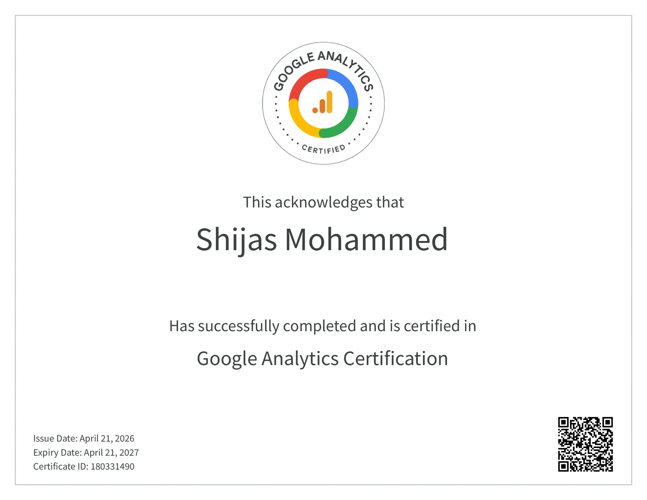Google analytics certificate